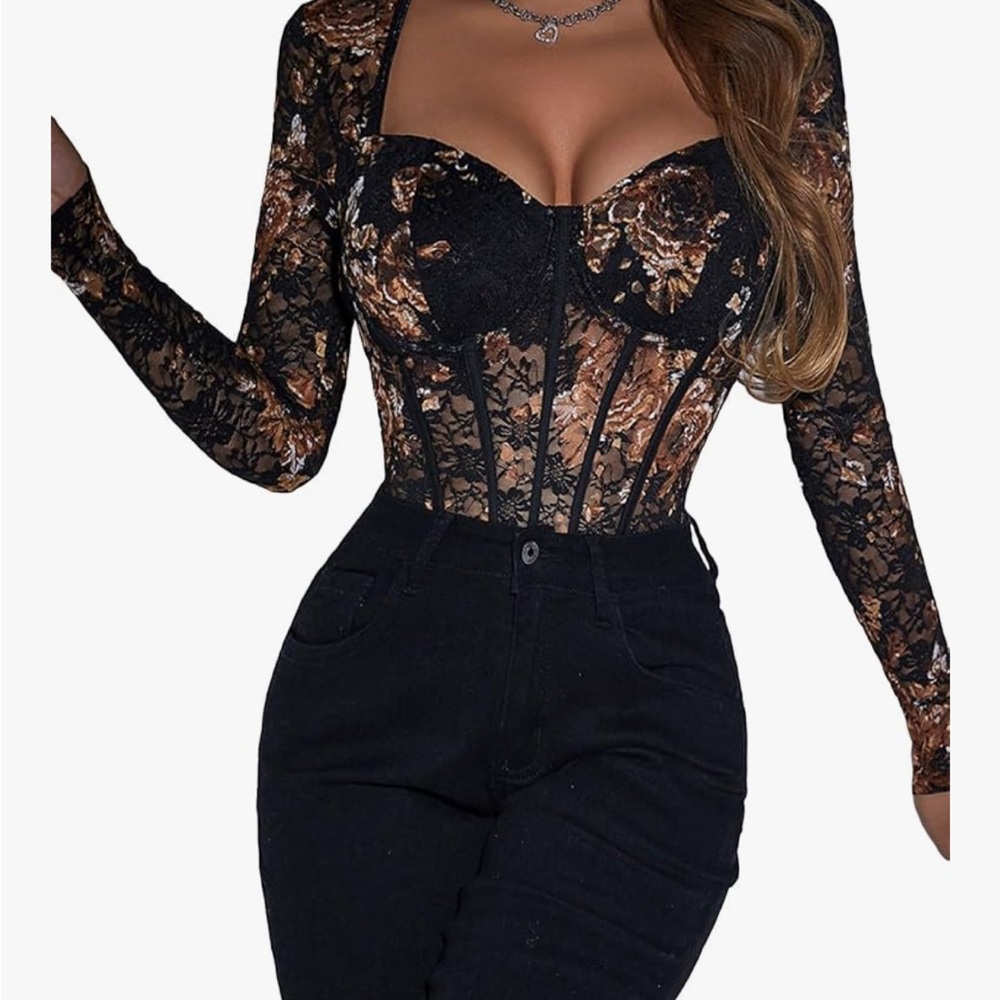 Amazon Black and Gold Lace Bodysuit